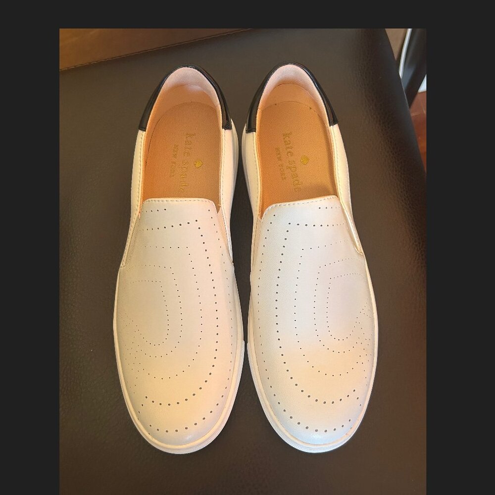 Kate Spade NY Azores slip on perforated leather shoes White Black Nude NEW SZ 8M
